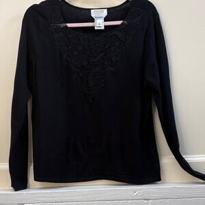 Talbots women’s LP Elegant Black Long Sleeve cashmere blend lace beaded Top